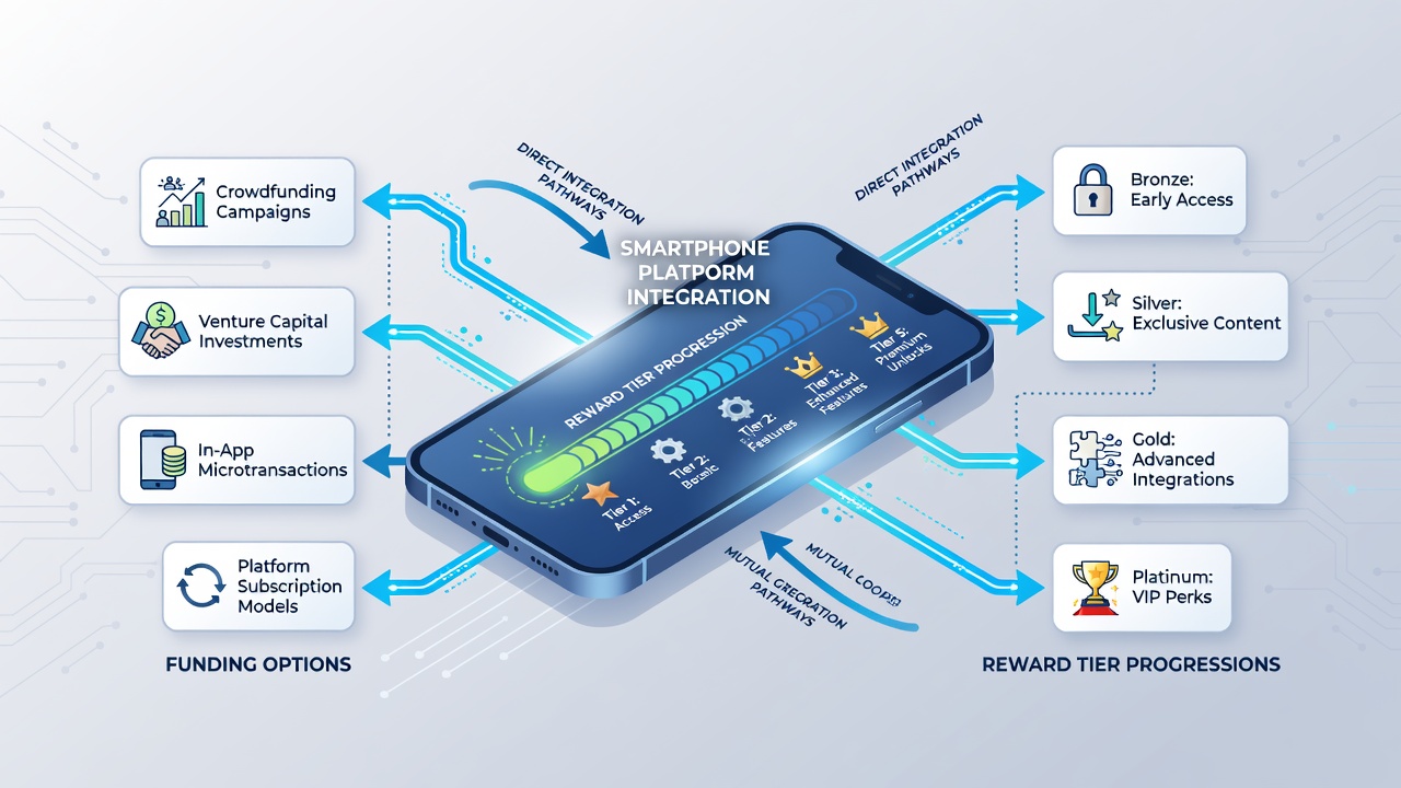 Diagramm mit Transaktionspfaden und Belohnungsstufen auf einem mobilen Gerät